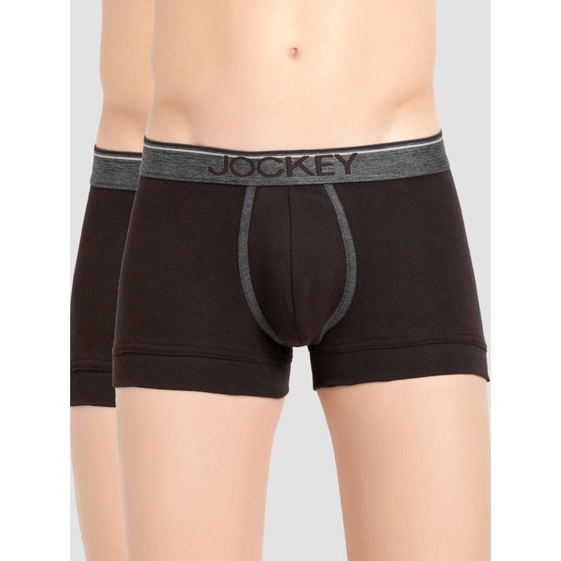 Jockey 8015 Men Cotton Trunk with Ultrasoft Waistband - Brown (Pack of 2) (L)