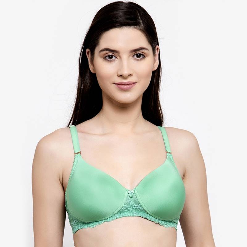 Groversons paris beauty Vintage Lace Padded Non Wired Bra-Aqua Green (30B)