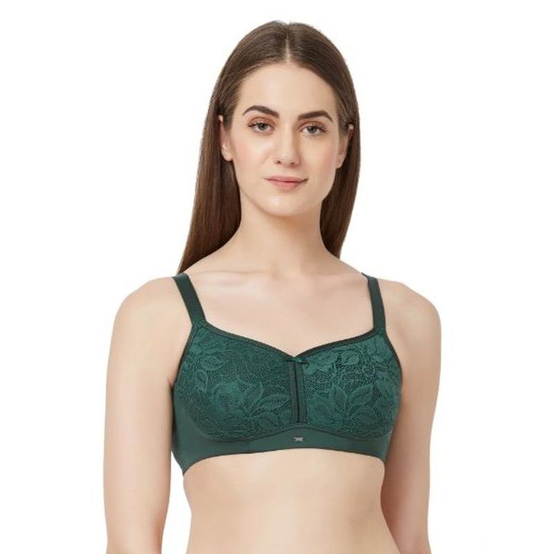 SOIE WomenS Full Coverage Non-Padded Non-Wired Bra - GREEN-JUNGLE (32C)