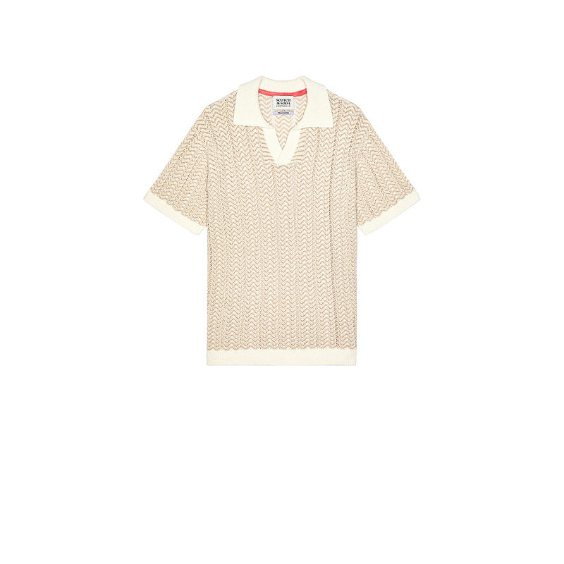 SCOTCH & SODA Open Structured Knitted V-Neck Polo T-Shirt (L)