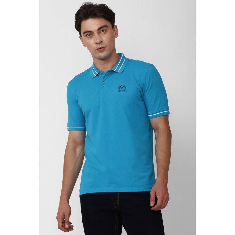 Peter England Men Blue Solid Polo T-Shirt (S)