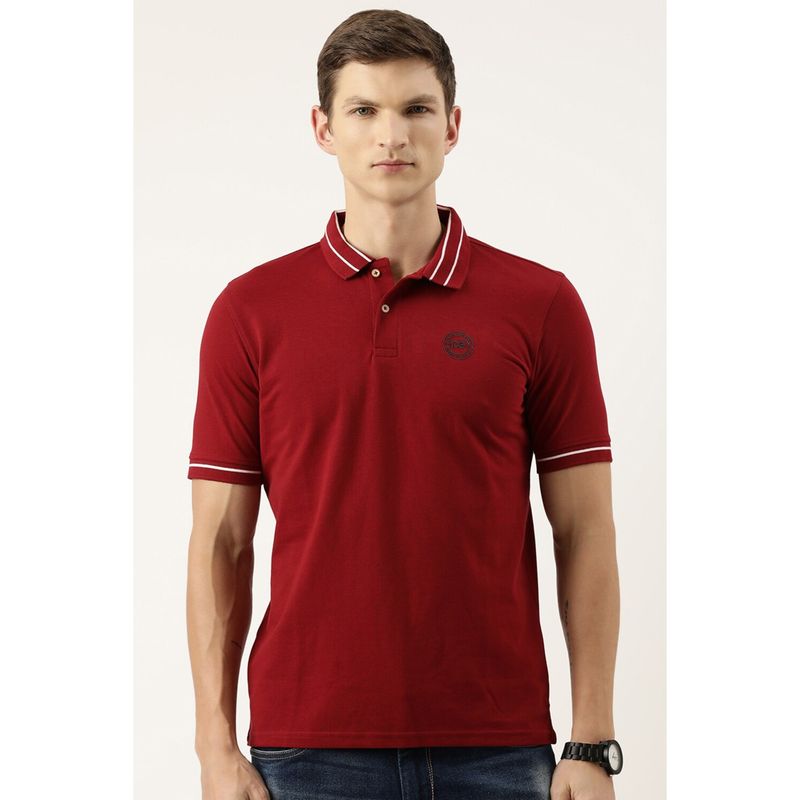 Peter England Men Maroon Solid Polo T-Shirt (L)