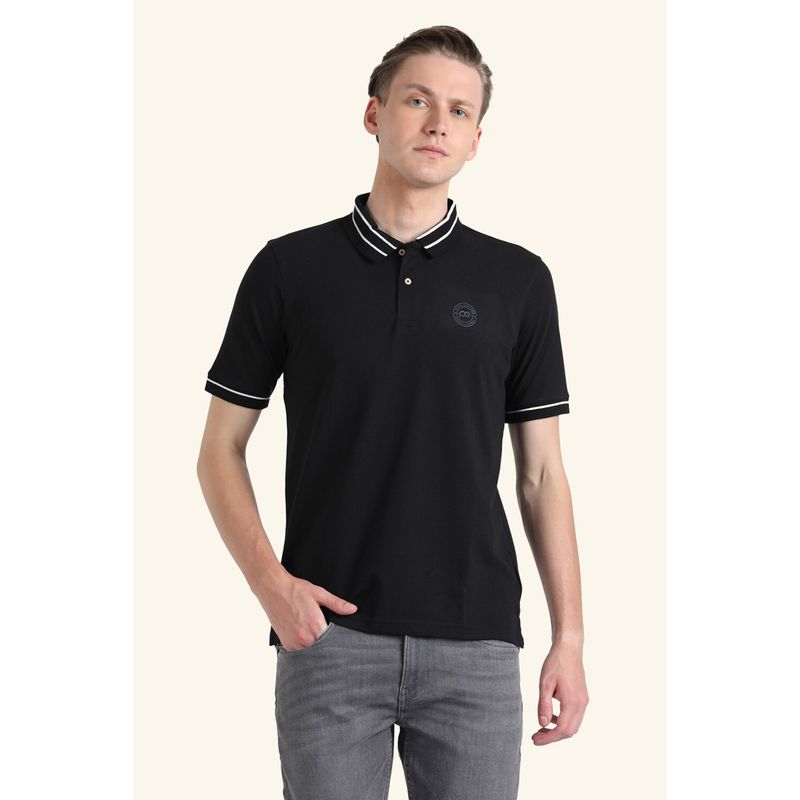Peter England Men Black Solid Polo T-Shirt (XL)
