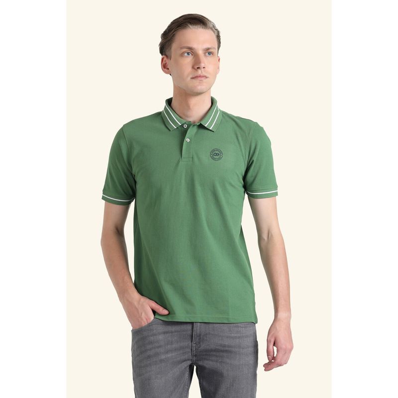 Peter England Men Green Solid Polo T-Shirt (2XL)