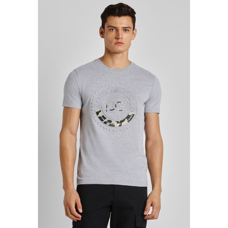 Peter England Men Grey Graphic Print Crew Neck T-Shirt (S)