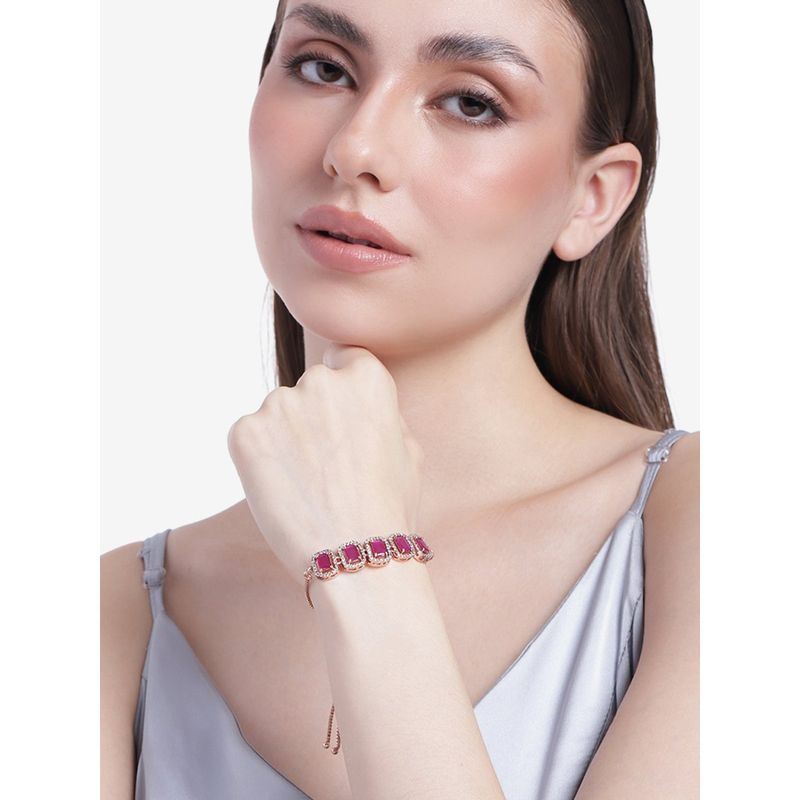 Luxe Octagon Cut Stretch Crystal Vintage Bracelet - Rose Gold main image 1