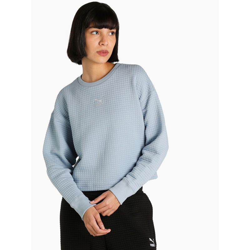 Puma Classics Quilted Crew Women Blue Sweatshirt L