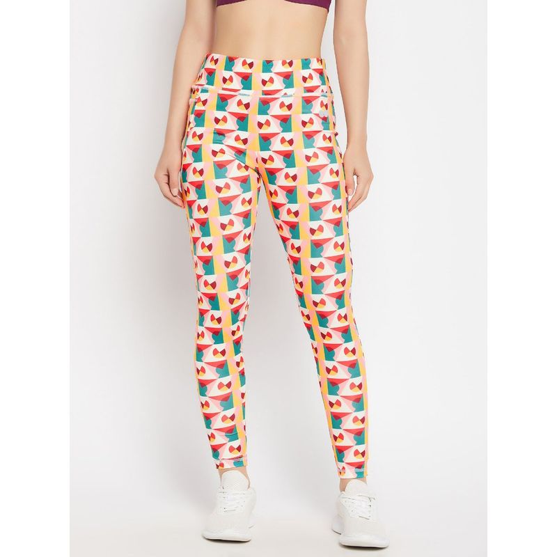 Clovia Snug Fit High-Rise Printed Active Tights in Multicolour (S)