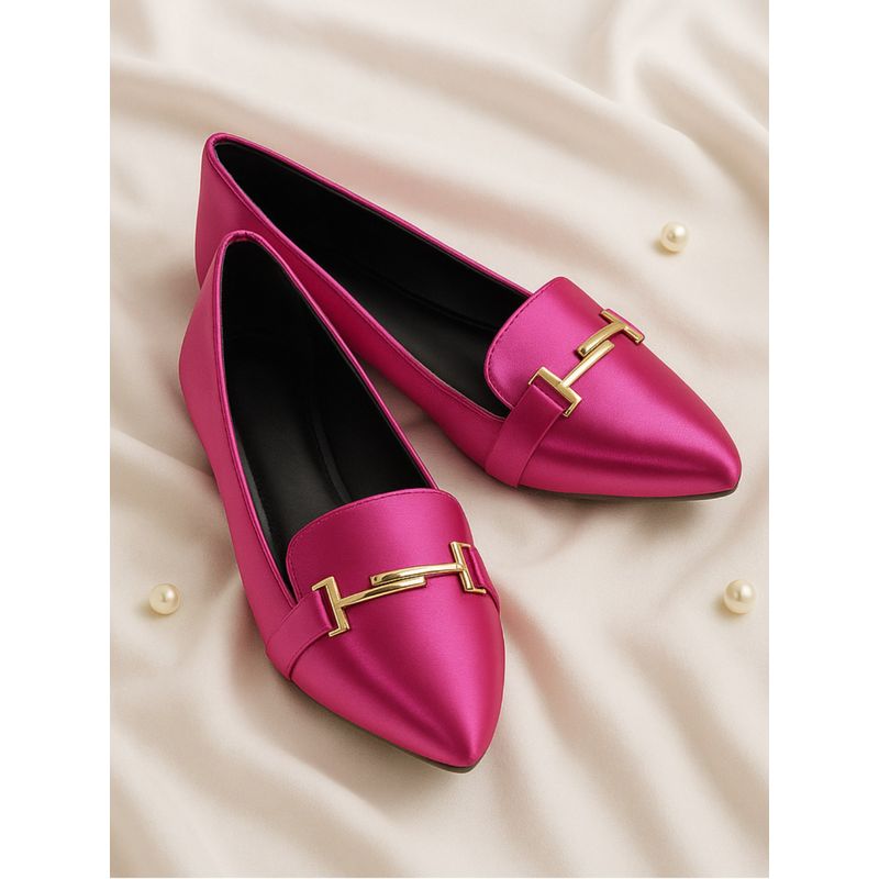 YASSIO Women Satin Rani Pink Ballerina With Golden Buckle (EURO 36)