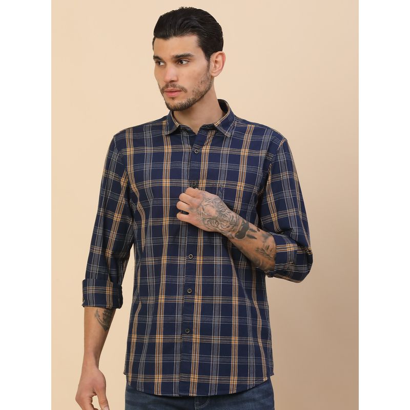 Cantabil Breathable and Soft with Color Fastness Regular Fit Checks Mustard Shirt (38)