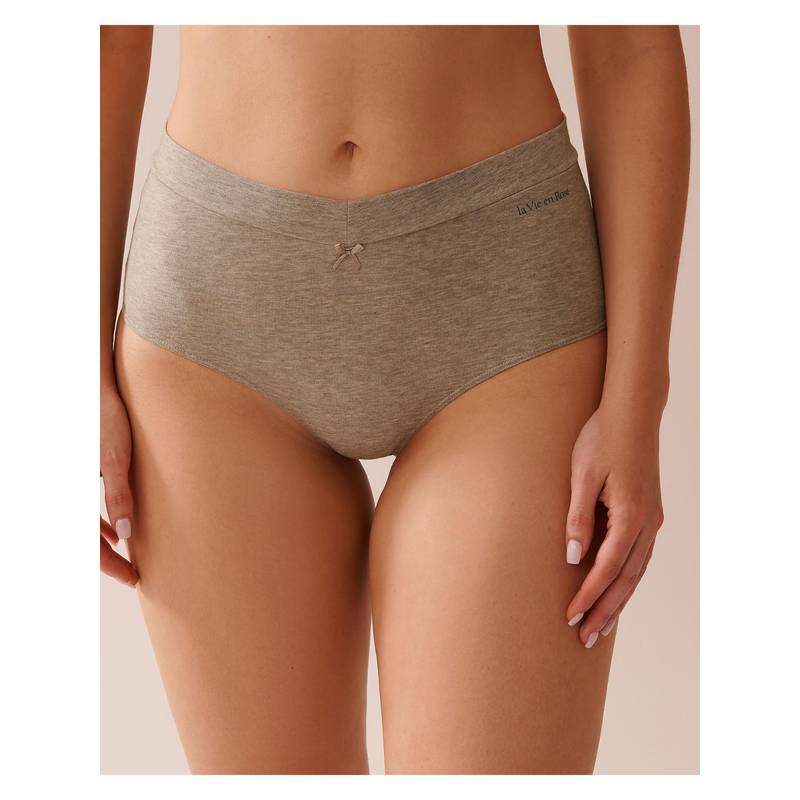 La Vie En Rose Brown Cotton High Waist Bikini Panty (XS)