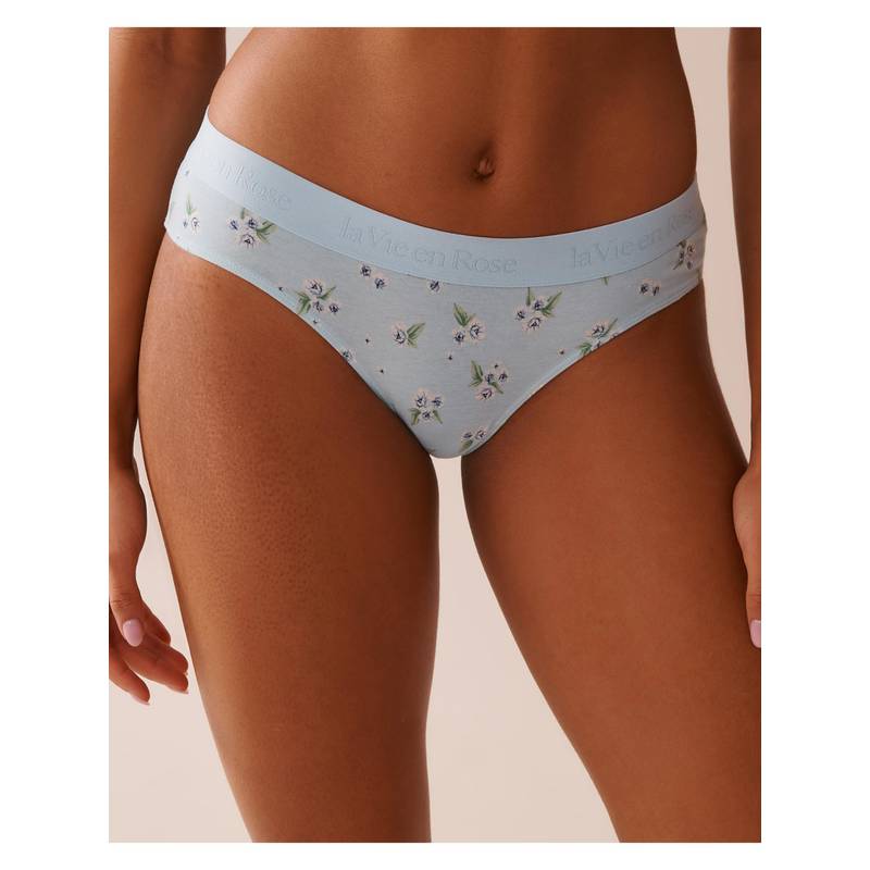 La Vie En Rose Blue Cotton and Logo Elastic Band Bikini Panty (XS)