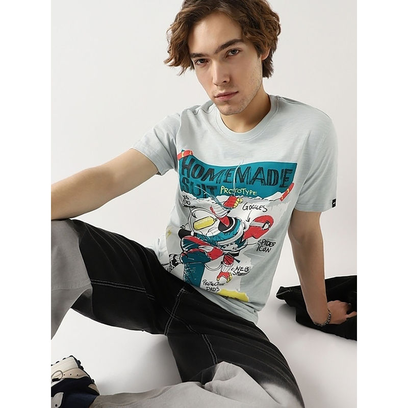 Bewakoof Air 1.0 Official Marvel Merchandise Men Glacier Grey Home Made Suit Graphic T-Shirt (M)