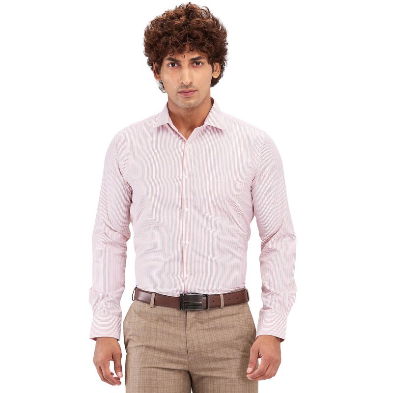 Park Avenue Slim Fit Striped Medium Orange Formal Shirt (46)