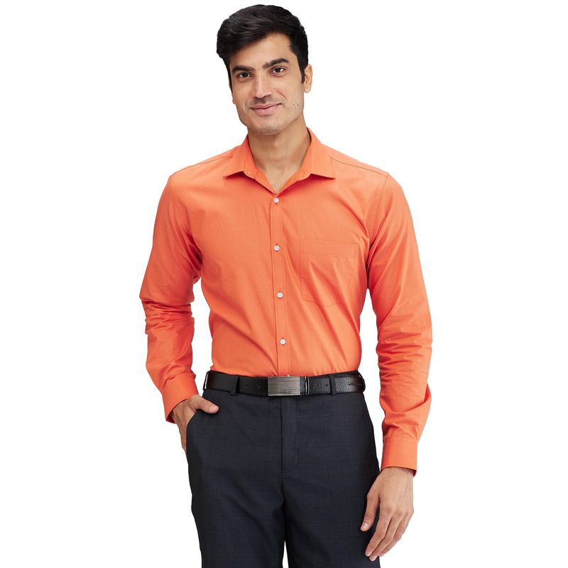 Park Avenue Slim Fit Solid Dark Orange Formal Shirt (40)