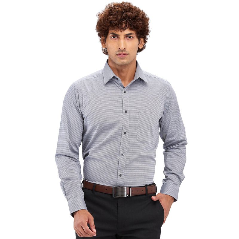 Raymond Slim Fit Printed Dark Grey Formal Shirt (46)