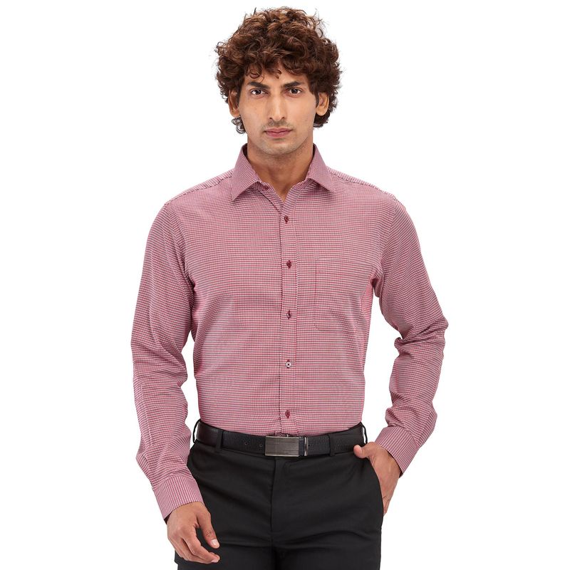 Raymond Slim Fit Printed Dark Red Formal Shirt (44)
