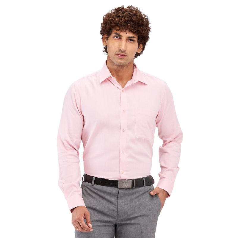 Raymond Slim Fit Self Design Medium Pink Formal Shirt (46)