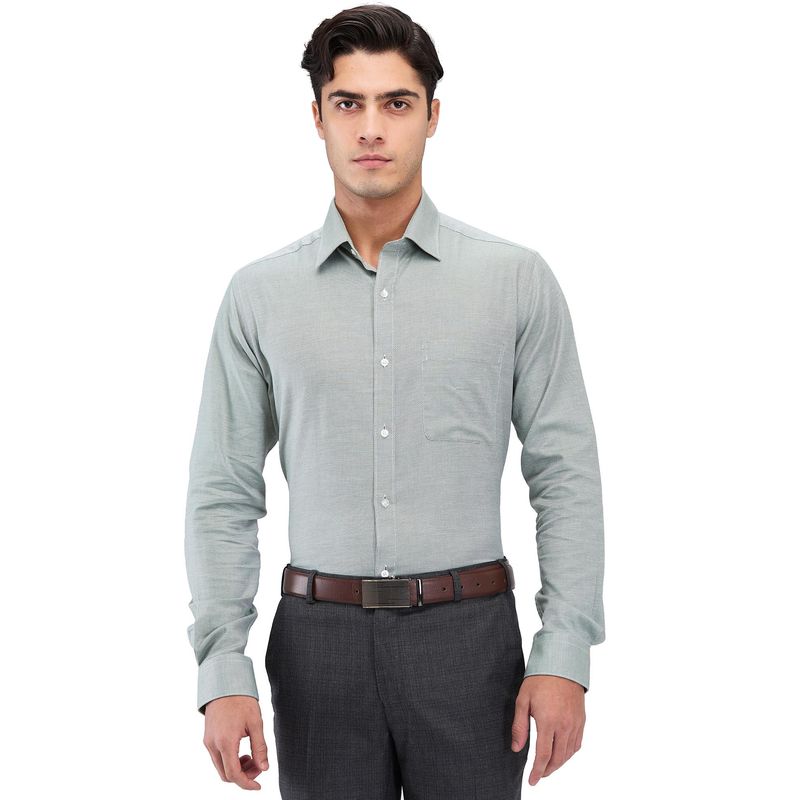 Raymond Slim Fit Self Design Medium Green Formal Shirt (40)