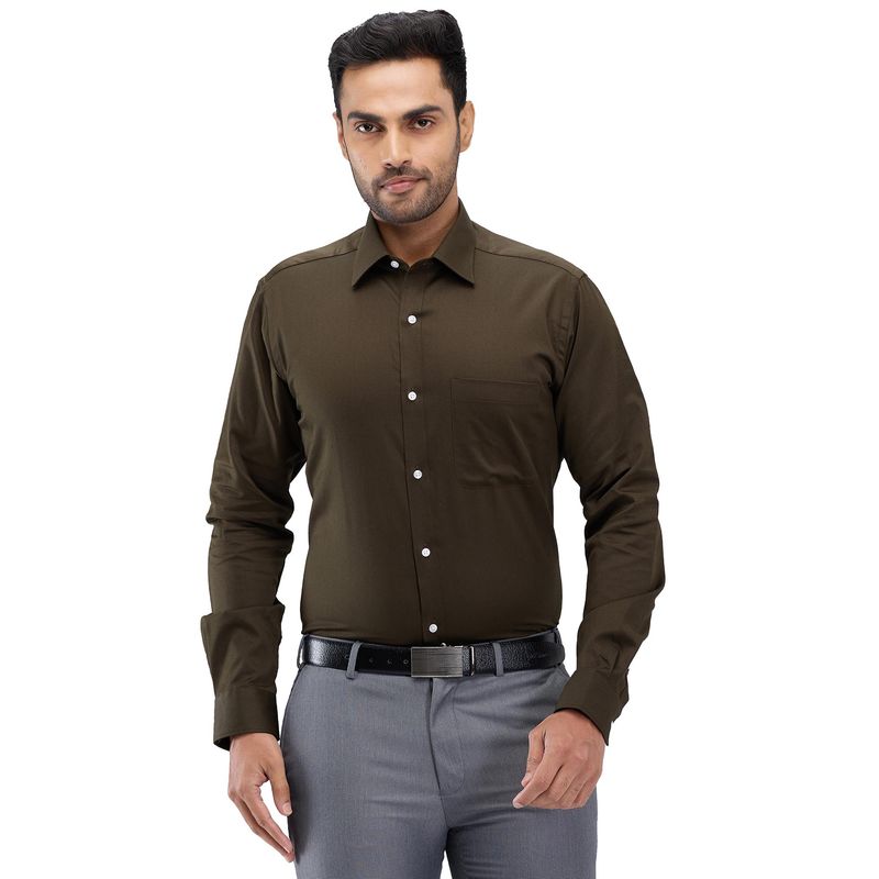 Raymond Slim Fit Solid Dark Green Formal Shirt (44)