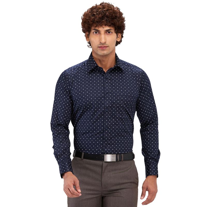 Raymond Slim Fit Printed Medium Navy Blue Formal Shirt (39)