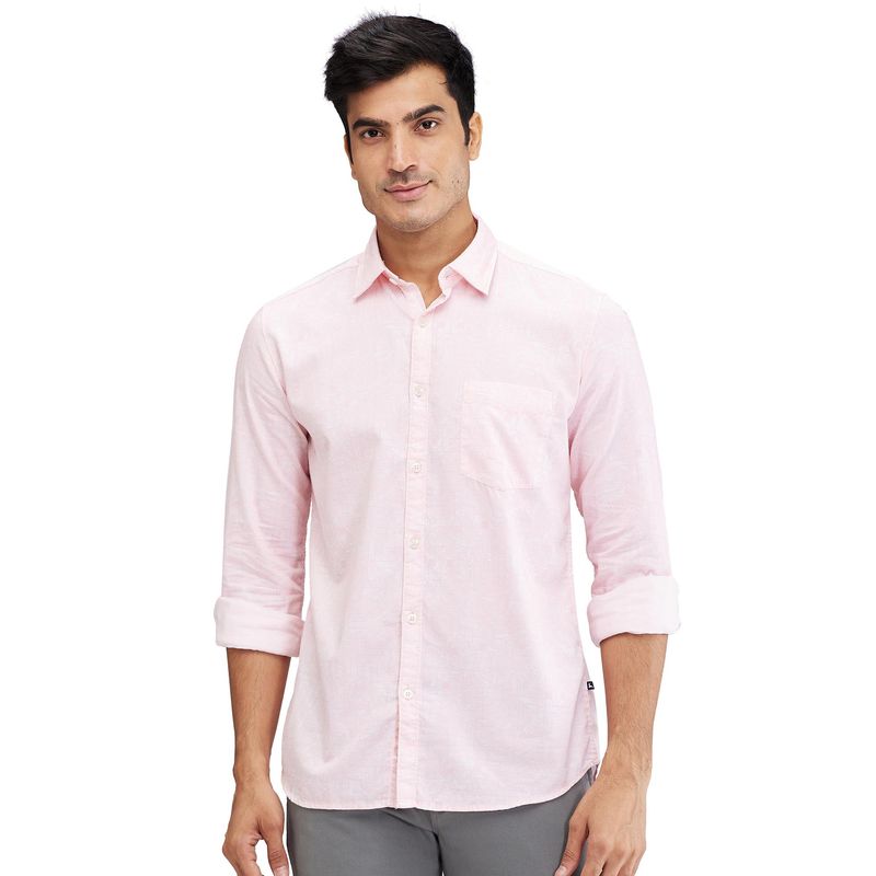 Parx Slim Fit Printed Medium Pink Casual Shirt (42)