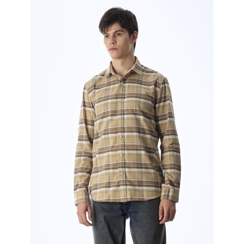 Jack & Jones Men Slim Fit Beige Casual Shirt (S)