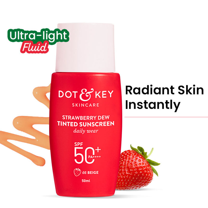 Dot & Key Strawberry Dew Tinted Sunscreen SPF 50+ PA++++ 05 Beige, Brightens & Protects Skin