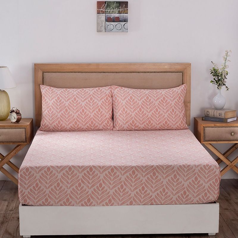 Maspar Hues Global Atelier Petal Touch 210 TC Cotton Peach BedSheet With 1 Pillow Cover (SINGLE)