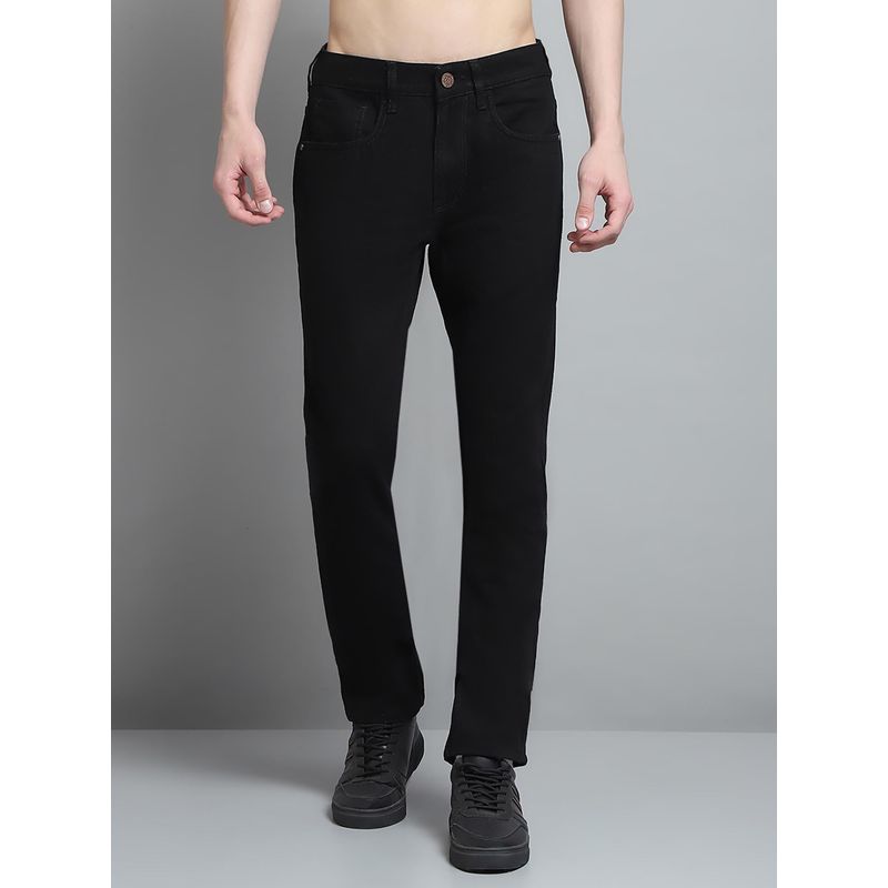 Monte Carlo Mens Solid Black Mid Rise Regular Fit Jeans (34)
