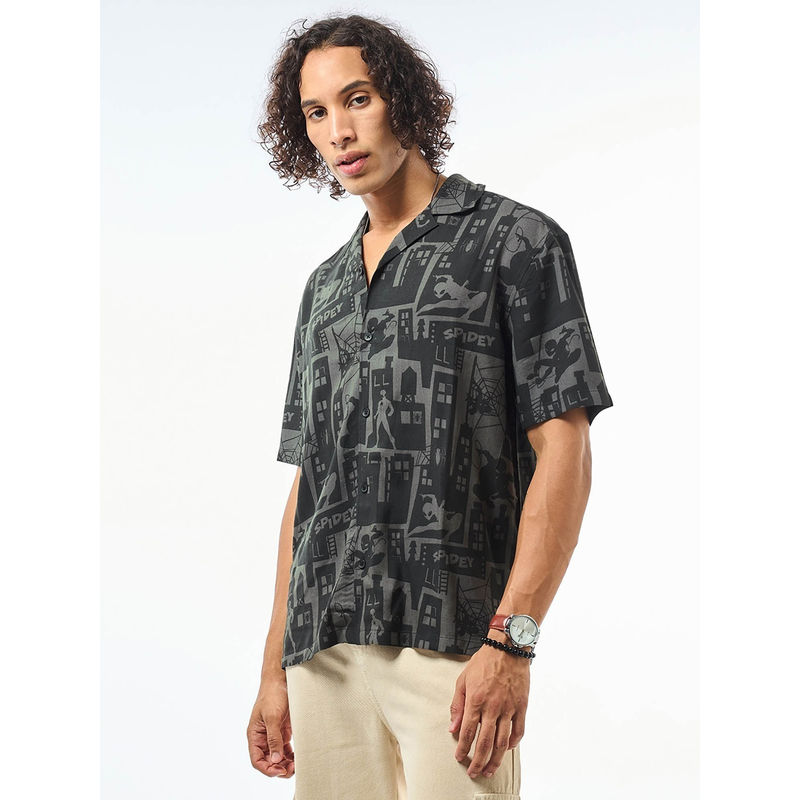 Bewakoof Official Marvel Men's Black All Over Printed Shirt (M)