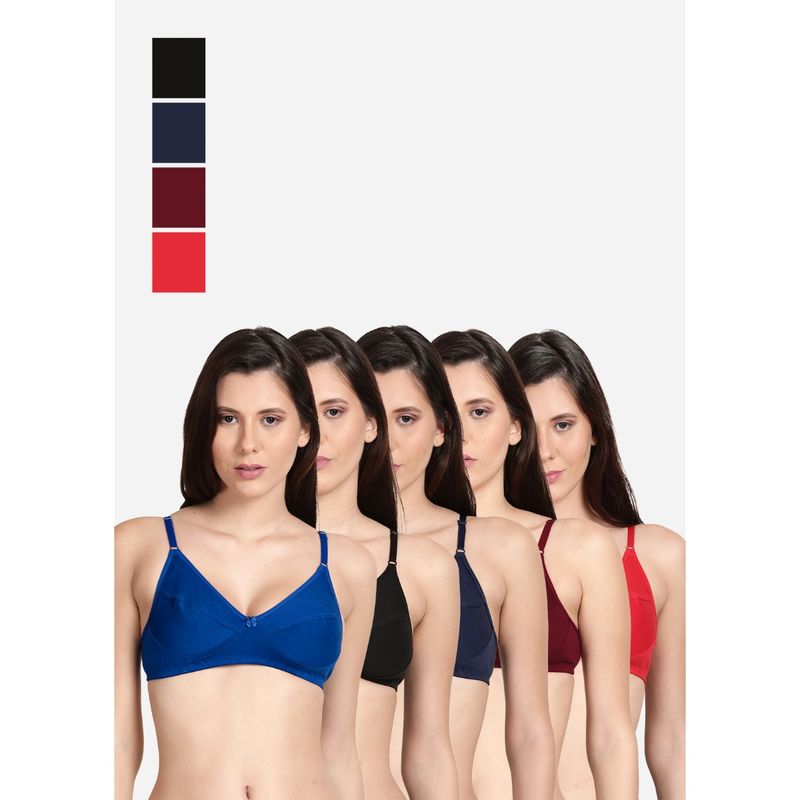 Shyaway Shyle Non Padded Seamed Everyday Bra Multicolor (Pack of 5) (32B)