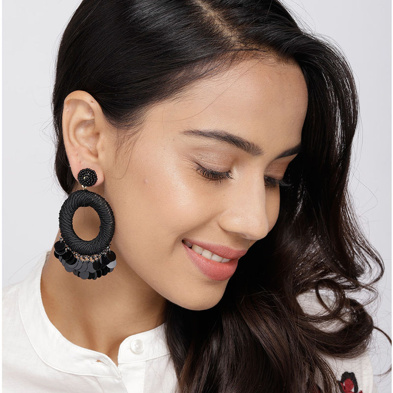 Toniq Black Sequin Fringe Drop Earrings: Buy Toniq Black Sequin Fringe ...