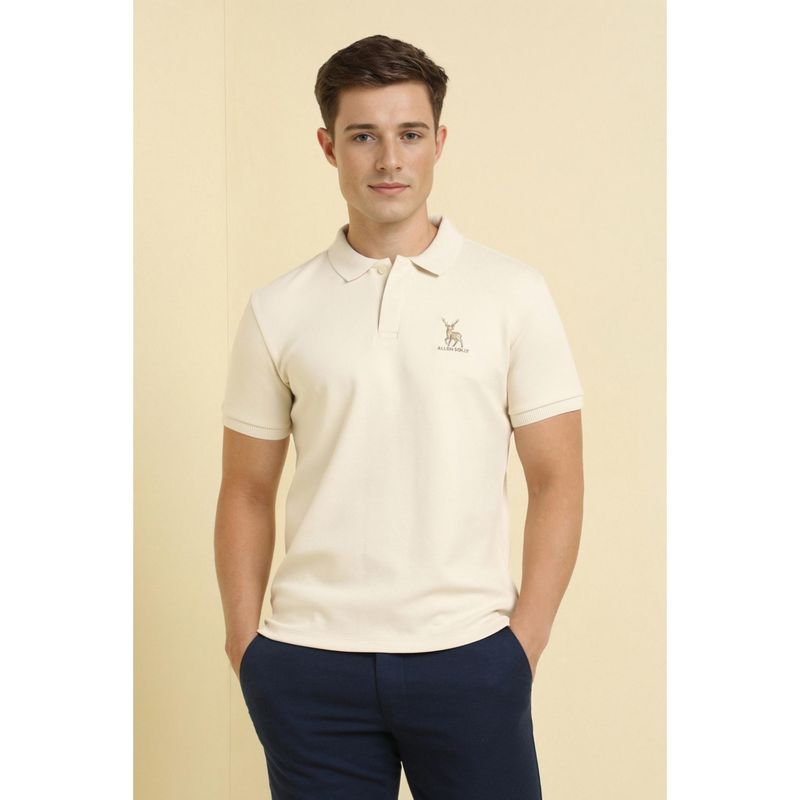 Allen Solly Men Beige Solid Polo T-shirt (S)
