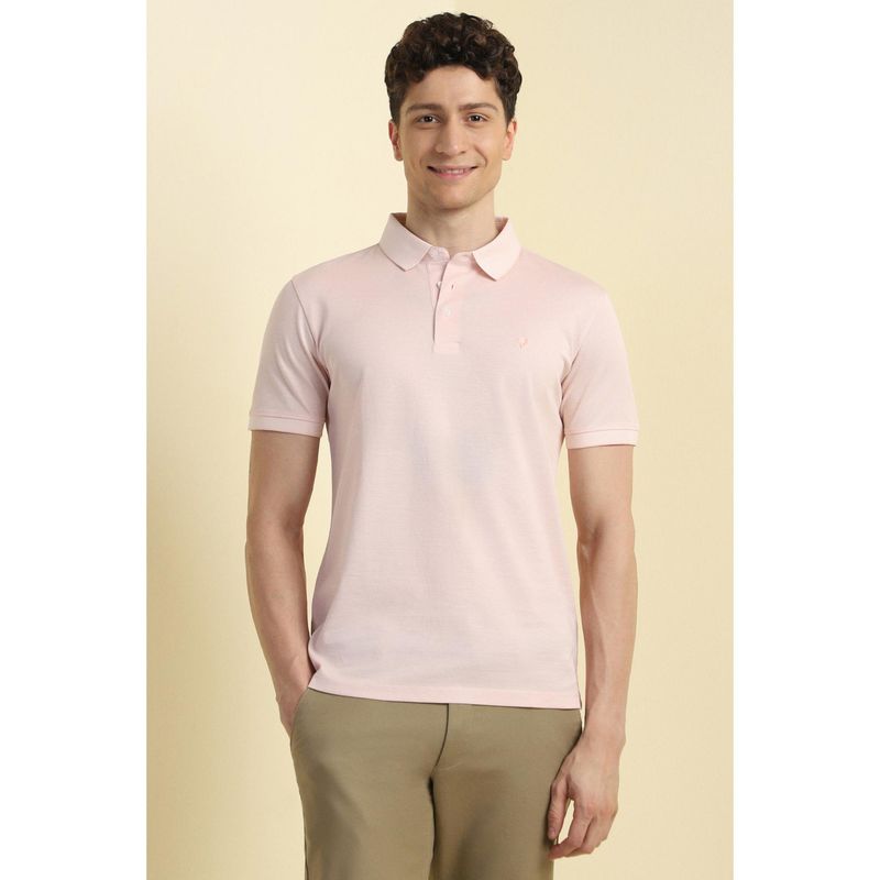 Allen Solly Men Pink Solid Polo Neck T-shirt (M)