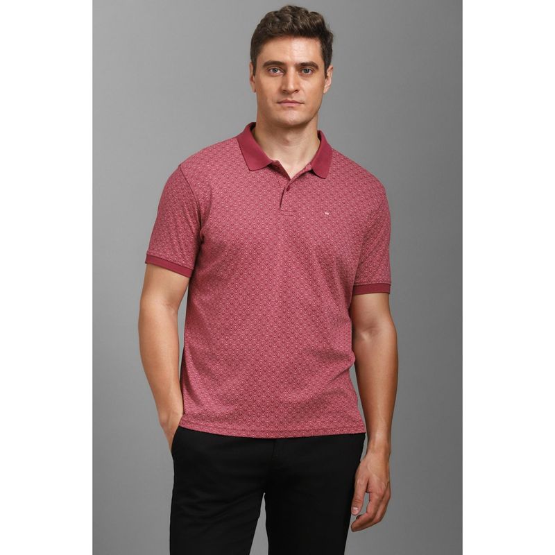 Louis Philippe Men Red Printed Polo T-shirt (S)