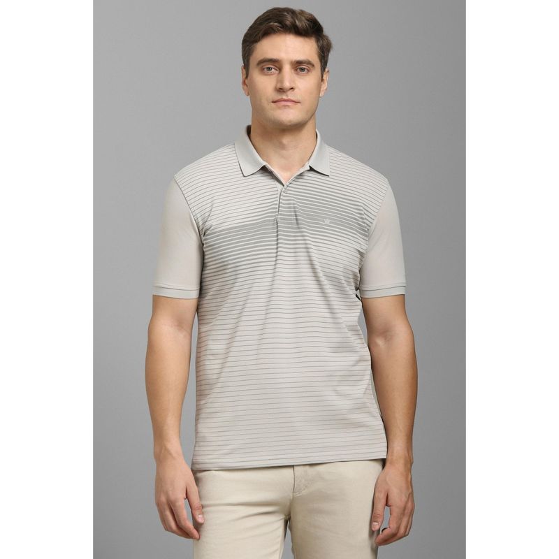 Louis Philippe Men Grey Stripe Polo T-shirt (S)