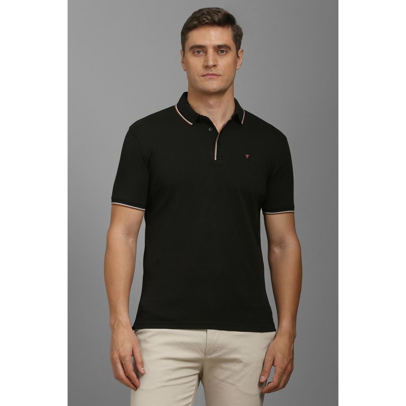 Louis Philippe Men Black Solid Polo T-shirt (L)