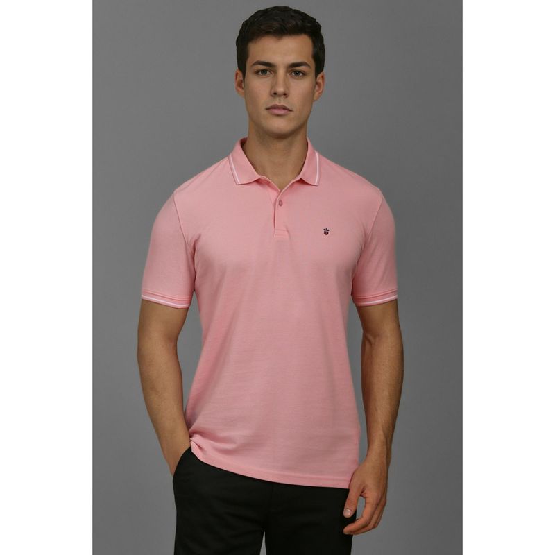 Louis Philippe Men Pink Solid Polo T-shirt (M)