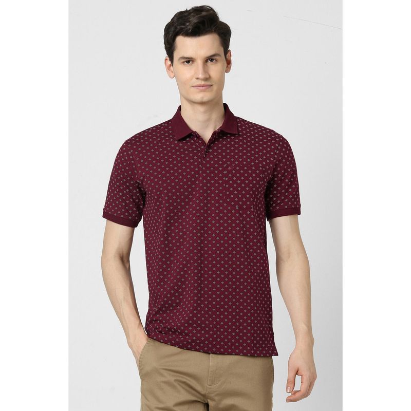 Peter England Men Maroon Printed Polo T-shirt (S)