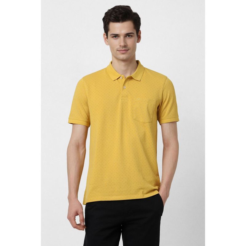 Peter England Men Yellow Printed Polo T-shirt (M)