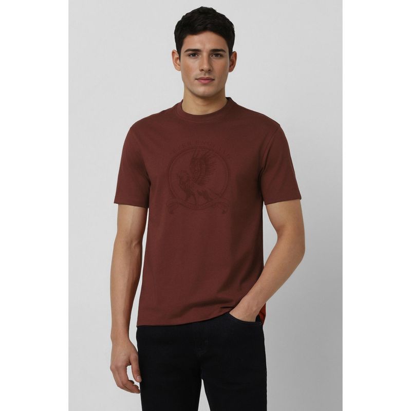 Peter England Men Maroon Crew Neck T-shirt (2XL)