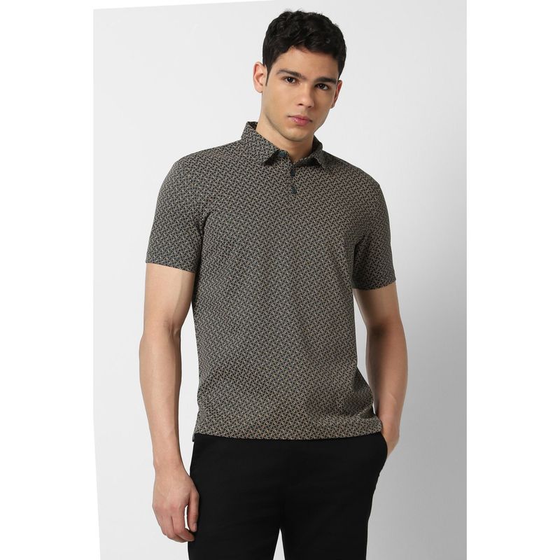 Van Heusen Men Blue Printed Polo T-shirt (S)