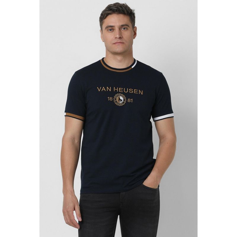 Van Heusen Men Navy Blue Crew Neck T-shirt (L)