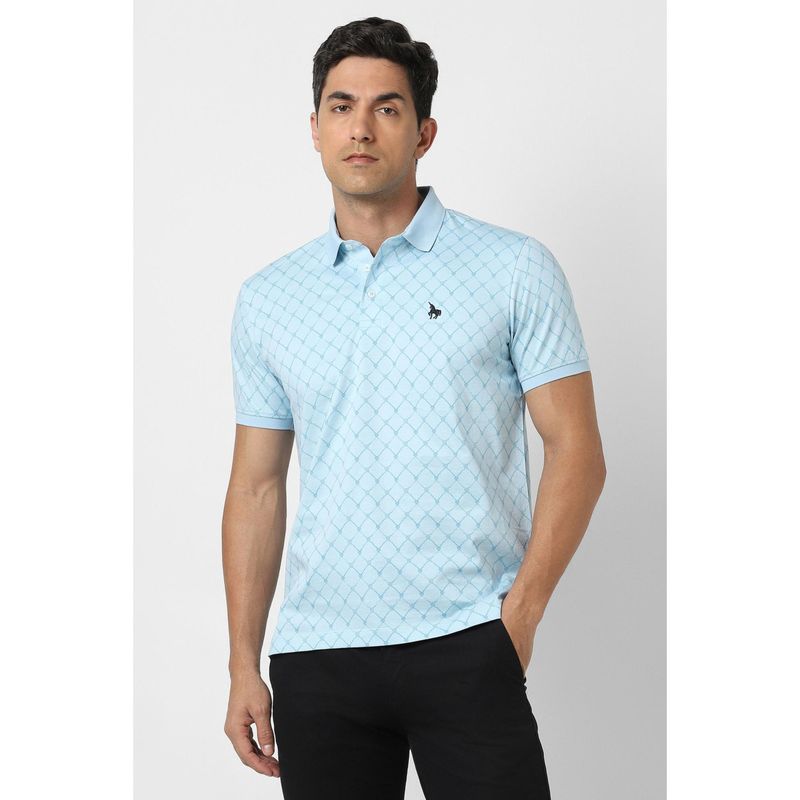 Van Heusen Men Light Blue Printed Polo T-shirt (M)