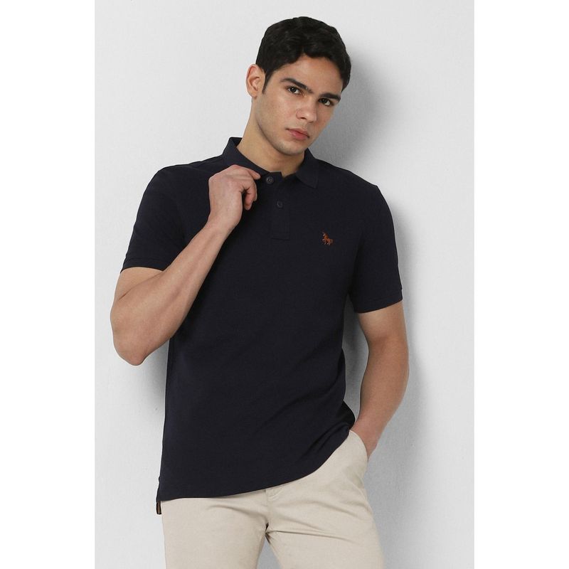 Van Heusen Men Navy Blue Solid Polo T-shirt (M)