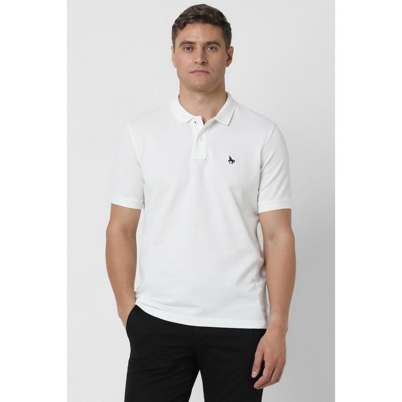 Van Heusen Men White Solid Polo T-shirt (M)