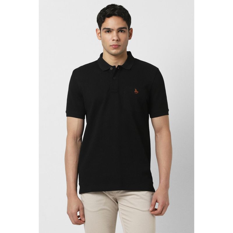 Van Heusen Men Black Solid Polo T-shirt (M)