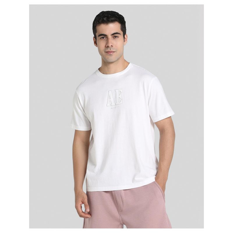 American Eagle Men White Logo Graphic T-shirt (L)