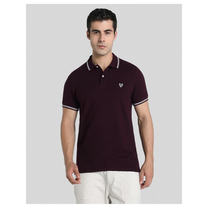 American Eagle Men Burgundy Slim Fit Tipped Flex Pique Polo T-shirt (XL)